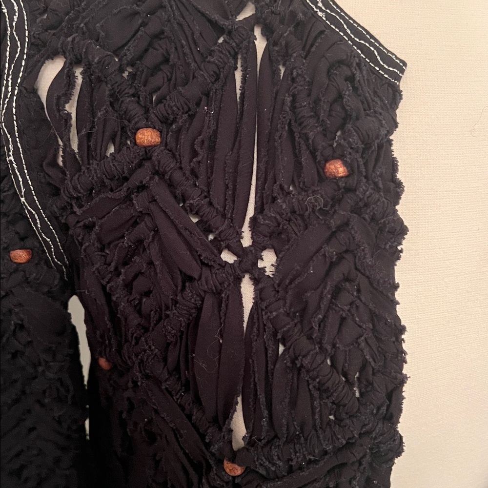 Vintage Free People Black Fringe Crochet Jacket - Picture 2 of 12